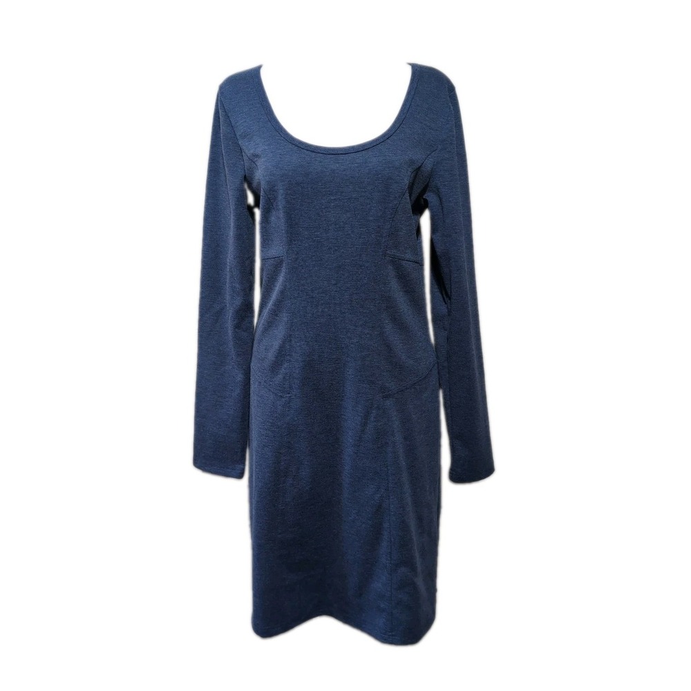 PrAna Soskia Blue Long Sleeve Scoop Neck Knit Dress Womens Medium Knee Length